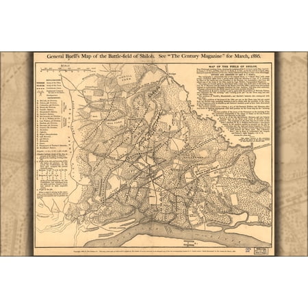 24"x36" Gallery Poster, General Buells map battle field of Shiloh 1862