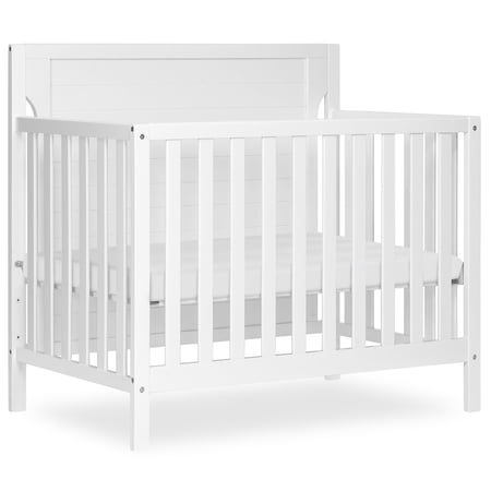 Dream On Me Bellport 4 in 1 Convertible Mini/Portable Crib in White, Non-Toxic Finish, Made of Sustainable New Zealand Pinewood, with 3 Mattress Height Settings
