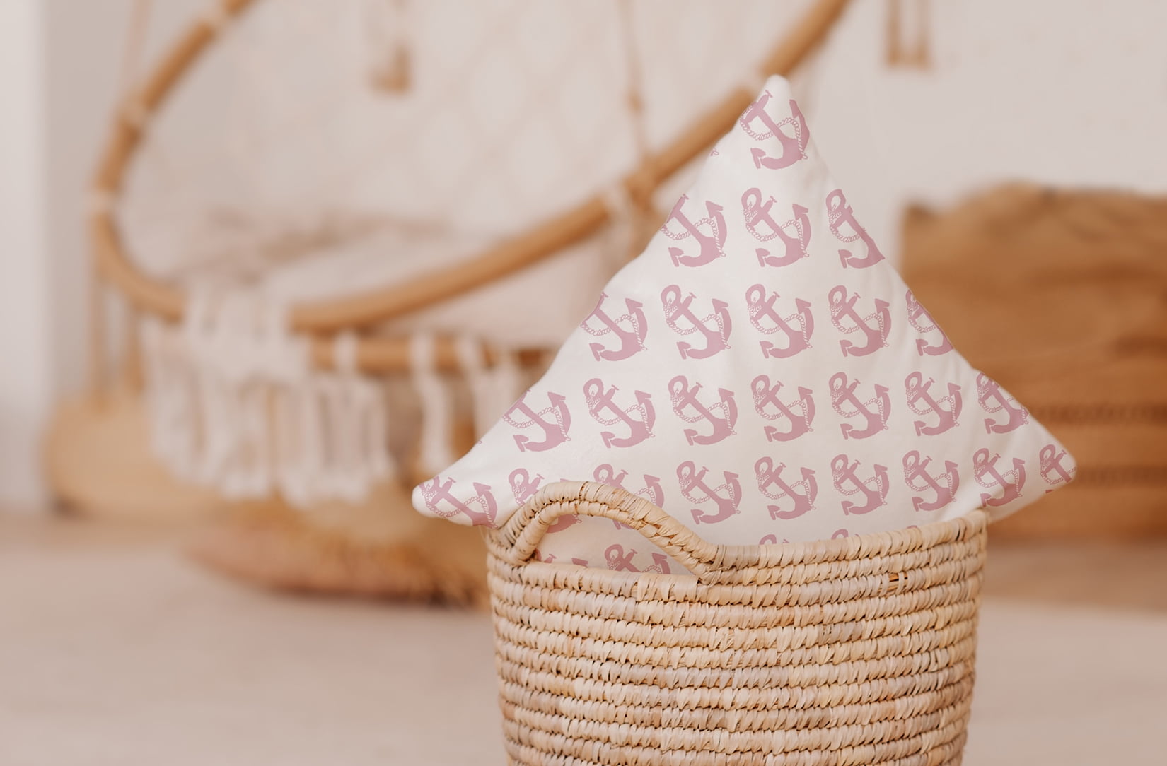18" x 18" Simply Daisy Anchor Pattern Poly Pillow with Zipper, Light Pink Qty 1