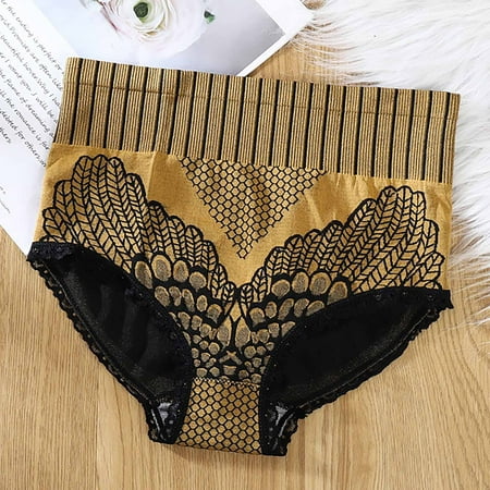 GZWYHT Hipster Panties Clearance Cotton Underwear Women Waist Lace Body Patchwork Lace Underwear Knickers Bikini Underpants High Waisted Underwear Womens Underwear Seamless Underwear Yellow L