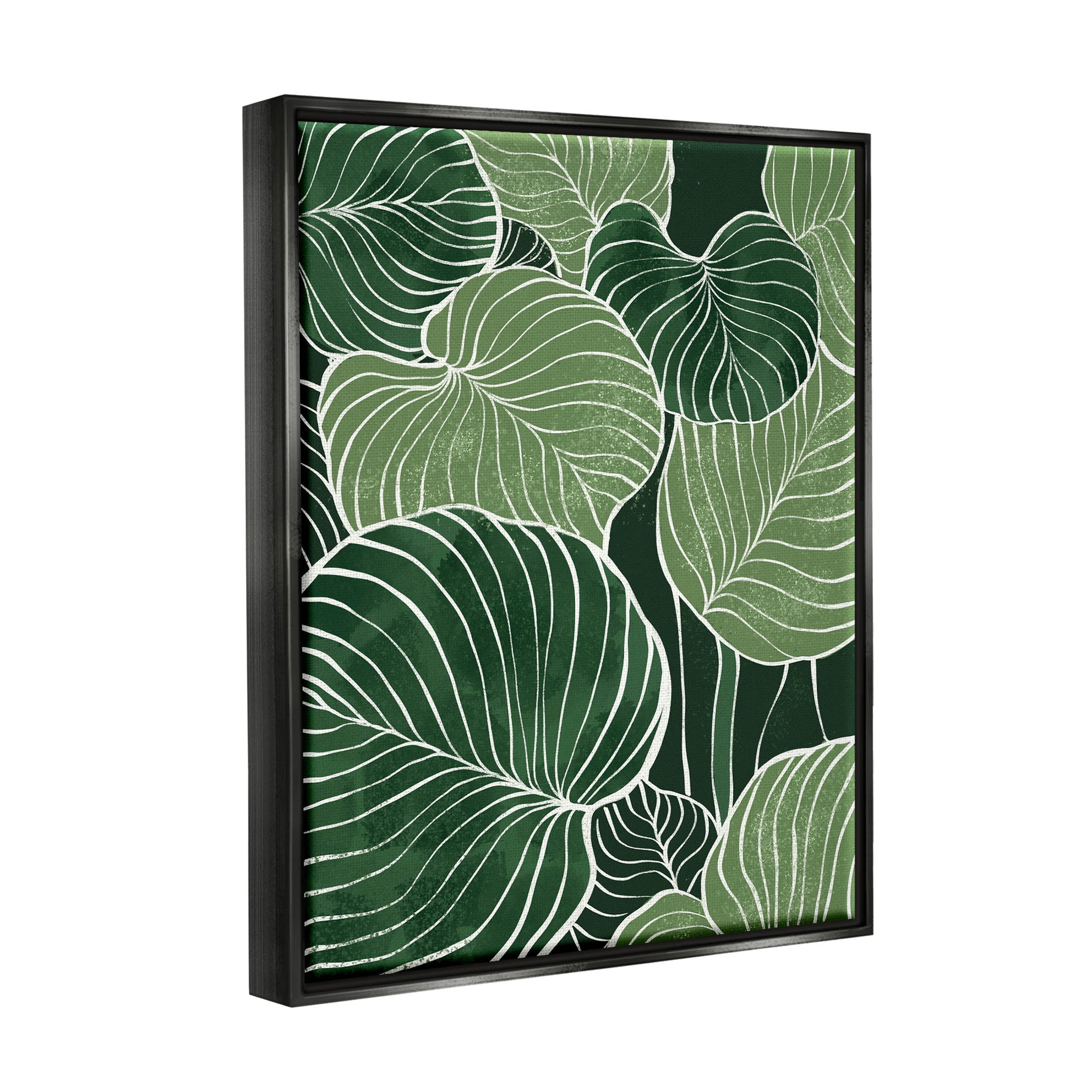 Layered Green Leaf Nature Botanical & Floral Graphic Art Jet Black Framed Art Print Wall Art
