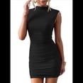 thumbnail image 3 of Vestido Corto Informal de Verano para Mujer, con Cuello Alto, Sin Mangas, Fruncido y Ajustado para Cóctel o Fiesta. Negro XL, 3 of 10