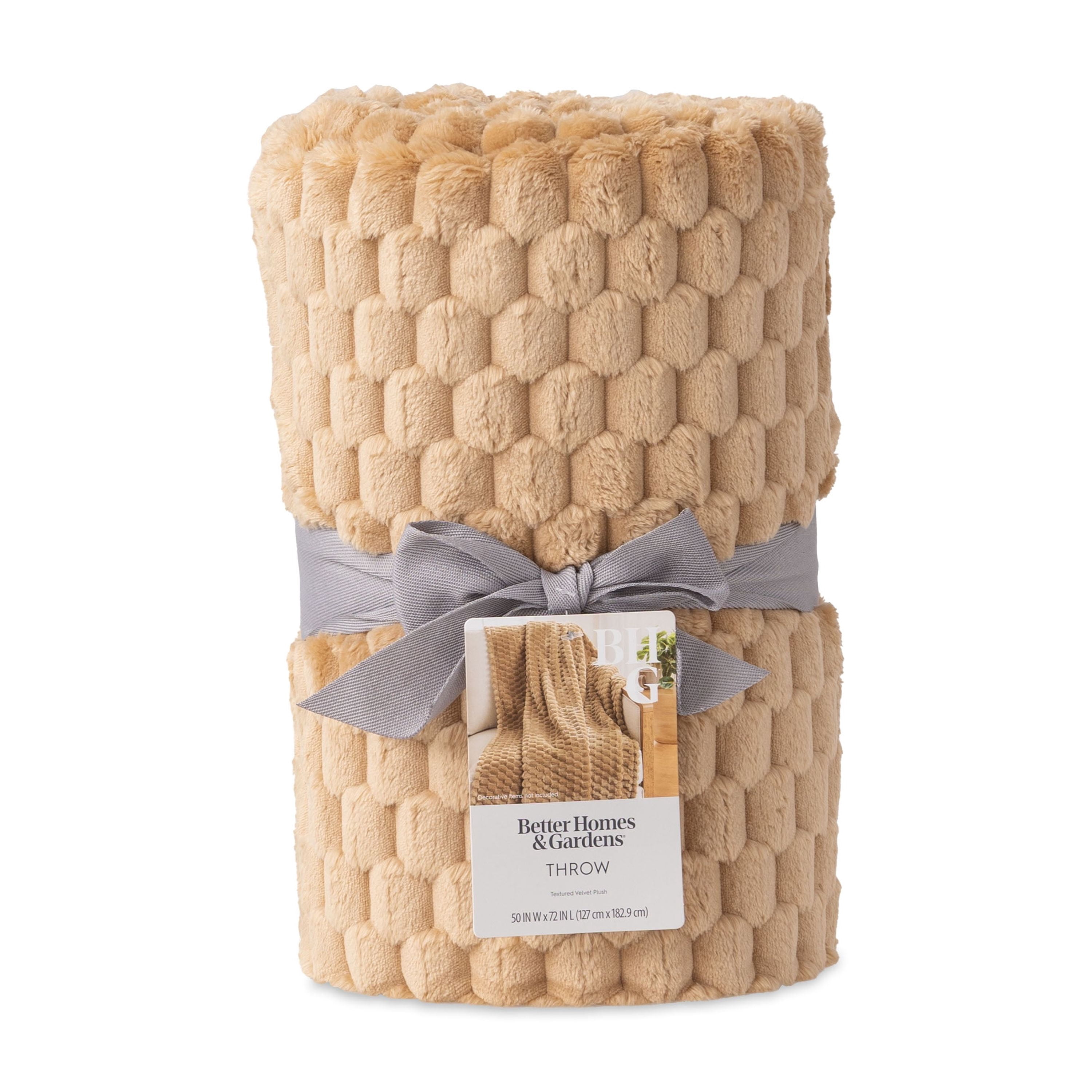 Better Homes & Gardens Textured Velvet Plush Oversized Throw Blanket in Dark Caramel