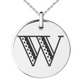 thumbnail image 1 of Stainless Steel Letter W Initial Metro Retro Monogram Engraved Small Medallion Circle Charm Pendant Necklace, 1 of 1