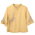 thumbnail image 4 of Linen Shirts For Women，Gauze Shirts For Women Lightweight Linen Blouses For Women Peasant Blouse Chinese Frog Button Tees Womens Linen Cotton Blouses Summer Peasant Tops For Women, 4 of 9
