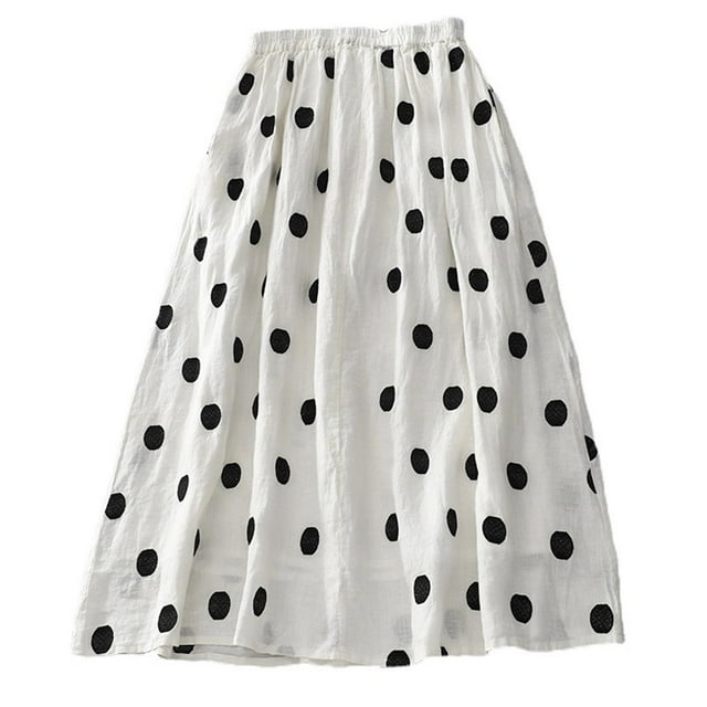 Gibobby faldas para mujer invierno Falda de estilo de cintura suelta de lunares retro de moda casual de verano para mujer(Blanco, XXL)