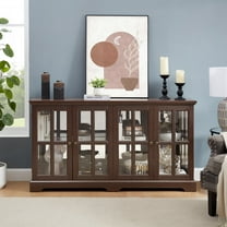 LED Curio Display Cabinet Antique Display Cabinet with Glass Doors Adjustable Shelves for Collectibles Four Door Design Vintage Showcase for Home or Office Antique Display Case CHERRY70623