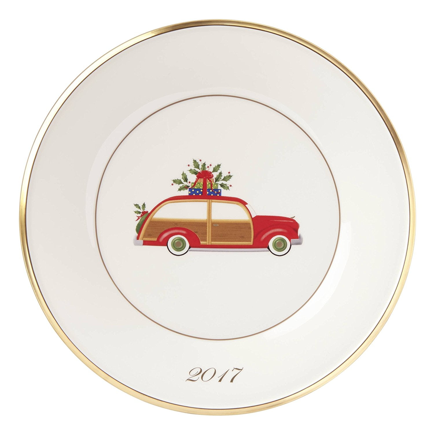 Lenox 2017 Holiday Annual Collector Plate Red Woody Station Wagon 11" New 