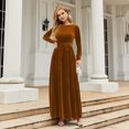 thumbnail image 3 of IDOPIP Fall Winter Velvet Dress for Women Long Sleeve Round Neck Maxi Dress with Belt Cocktail Gown, 3 of 7