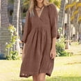 thumbnail image 2 of Kmdttou Women And Linen Solid Color Casual Mid Sleeve V-neck Loose Casual Dress,Women's Long Dresses Flowy Maxi for Beach, 2 of 6