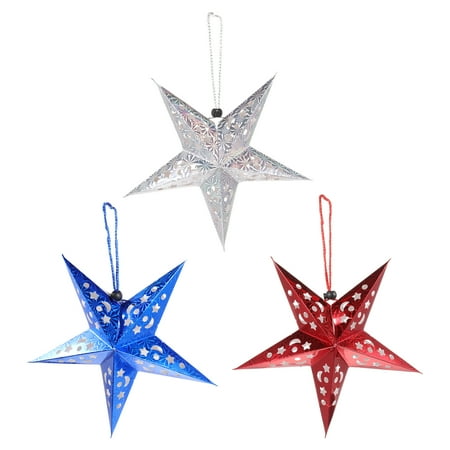 

3pcs Christmas Paper Pentastar Hanging Ornament Stereo Pentastar Pendant