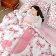thumbnail image 4 of Castle Fairy Boys Girls Personalized Initial J Bedding Comforter Set 7 Pieces,Kawaii Pink Ribbon Bow Full Bedding Set Lightweight,Abstract Geometric Plaid Checkered Fitted Sheet Flat Sheet, 4 of 8