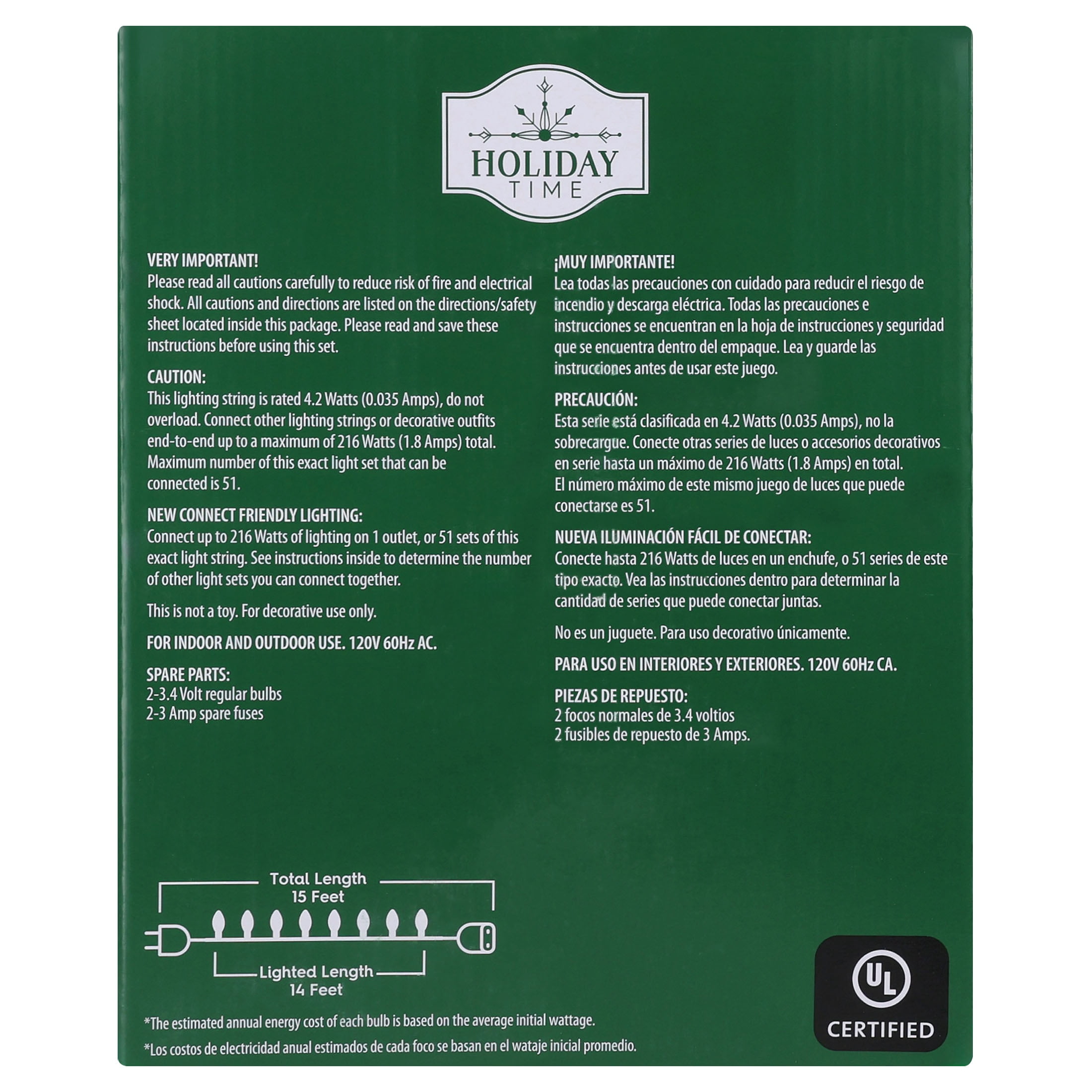 Indoor/Outdoor 25-Count LED Random Twinkling C9 Christmas String Lights, Multicolor, Green Wire, 14', by Holiday Time