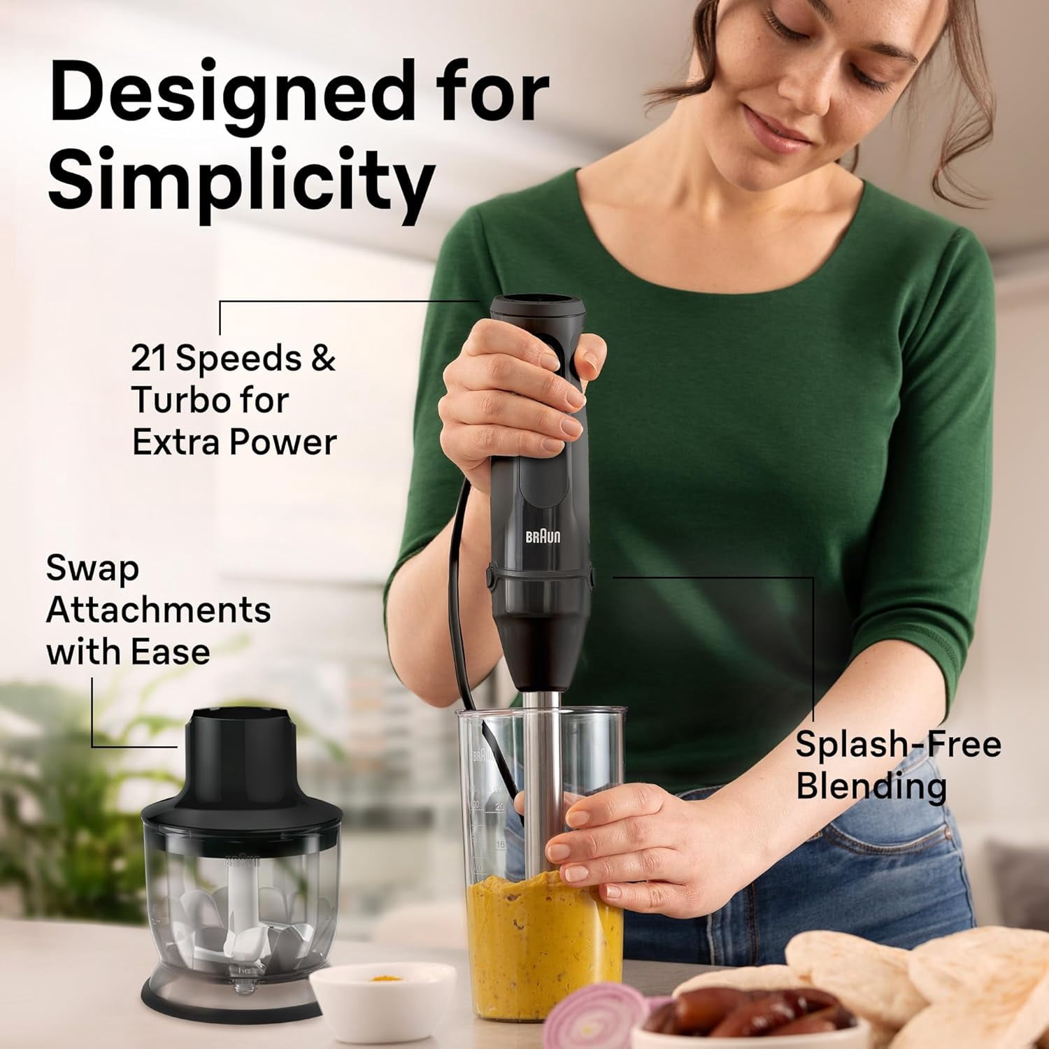 MQ50202M MultiQuick Vario 5 Handheld Blender – 21- with  Boost, Stainless Steel Blades, EasyClick System, 500W, Chopper, Whisk, Masher – Immersion Blender for Smoothies