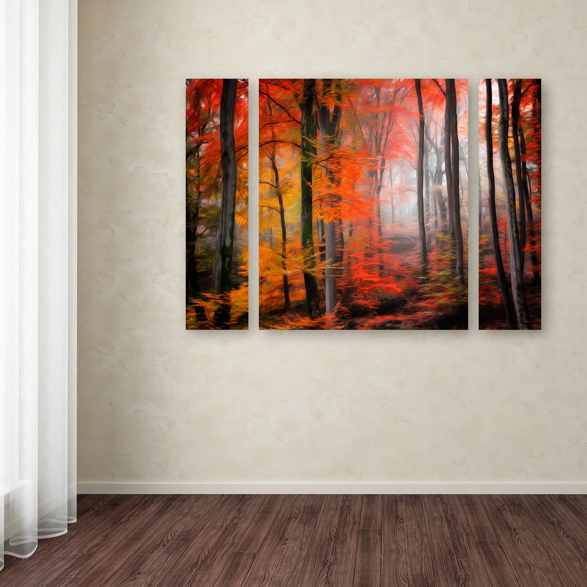 Trademark Fine Art "Wildly Red" Canvas Art by Philippe Sainte-Laudy Three Panel Set