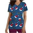 thumbnail image 2 of Xfvqtps Christmas Scrub Tops for Women Soft V-Neck Scrubs Comfortable Nursing Uniforms Christmas Printed Short Sleeve Top Protective Clothing Working Uniforms with Pockets Red, 2 of 5