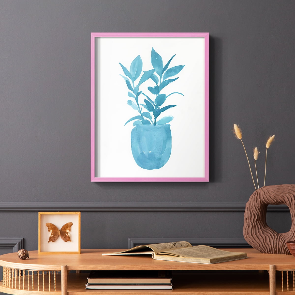 Watercolor House Plant III Framed Print in Pink Solid Wood 8 x 10 Framed Print