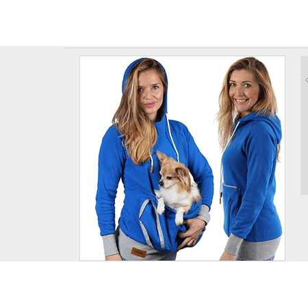 Unisex Pouch Hoodie Long Sleeve Big Kangaroo Pouch Hoodies Pet Cat Dog Holder Carrier Pullover Sweatshirt Outwear (Blue,Large)