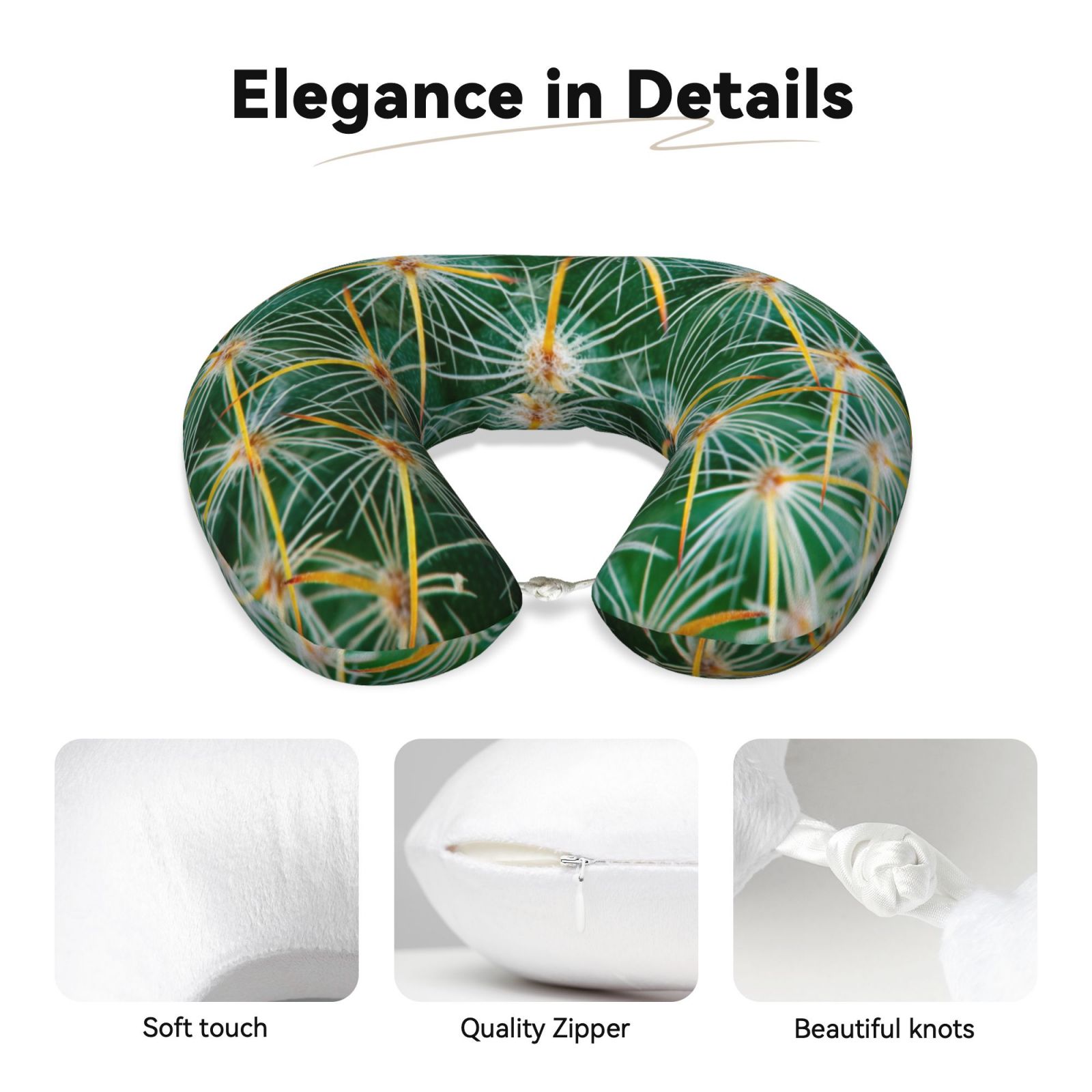 Xecao Thorns Of Macro Cactus Print Memory Foam Cervical Neck Pillow Versatile U-Shaped Pillows for Home,Office,Camping,Travelling,Soft Washable Cover
