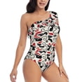 thumbnail image 3 of Uemuo Christmas Cat Print Women's One Piece Swimsuit Asymmetrical Neck Bathing Suit One Shoulder Side Cutout Ruffle Swimwear-Medium, 3 of 6