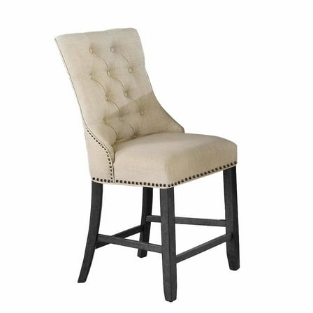 Counterheight Dining Chair Upholstered with Beige Linen Fabric (Single)
