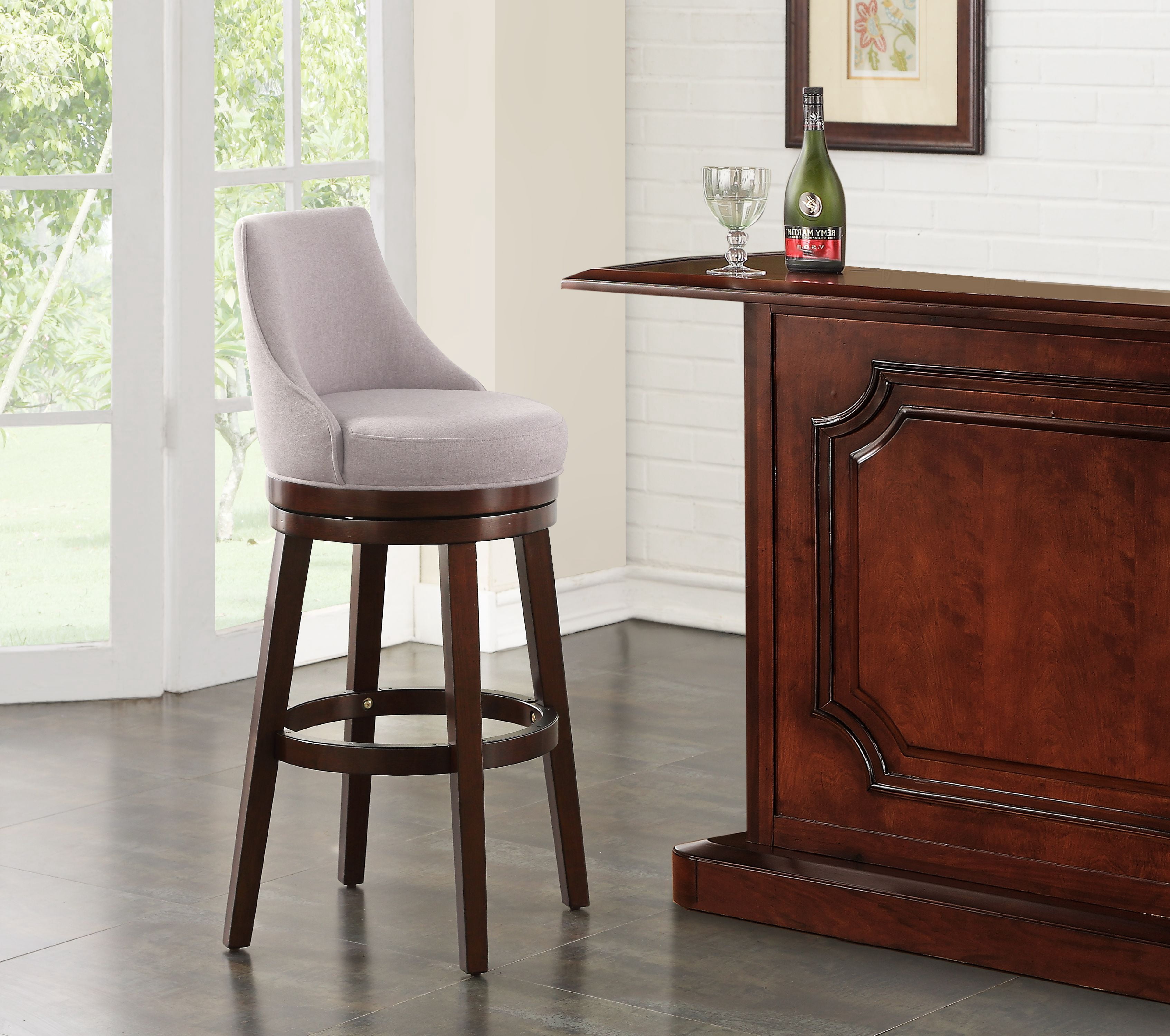 Upholstered Swoop Arm Bar Stool in Soft Grey