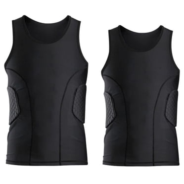 2X Men's Rib Protector Padded Vest Compression Shirt Training Vest with 3-Pad for Football Soccer Basketball L & XL