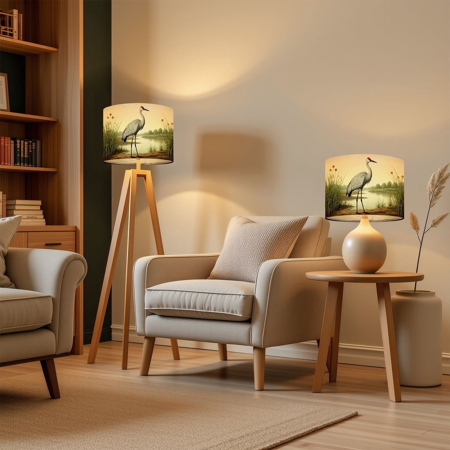 Lampshades 2 Pack Sandhill Crane Standing Serene Wetland Marsh Landscape 13"x13"x10" Light Shade for Table Lamps Floor Lamp Shades Lampshade Replacement Easy Assembly