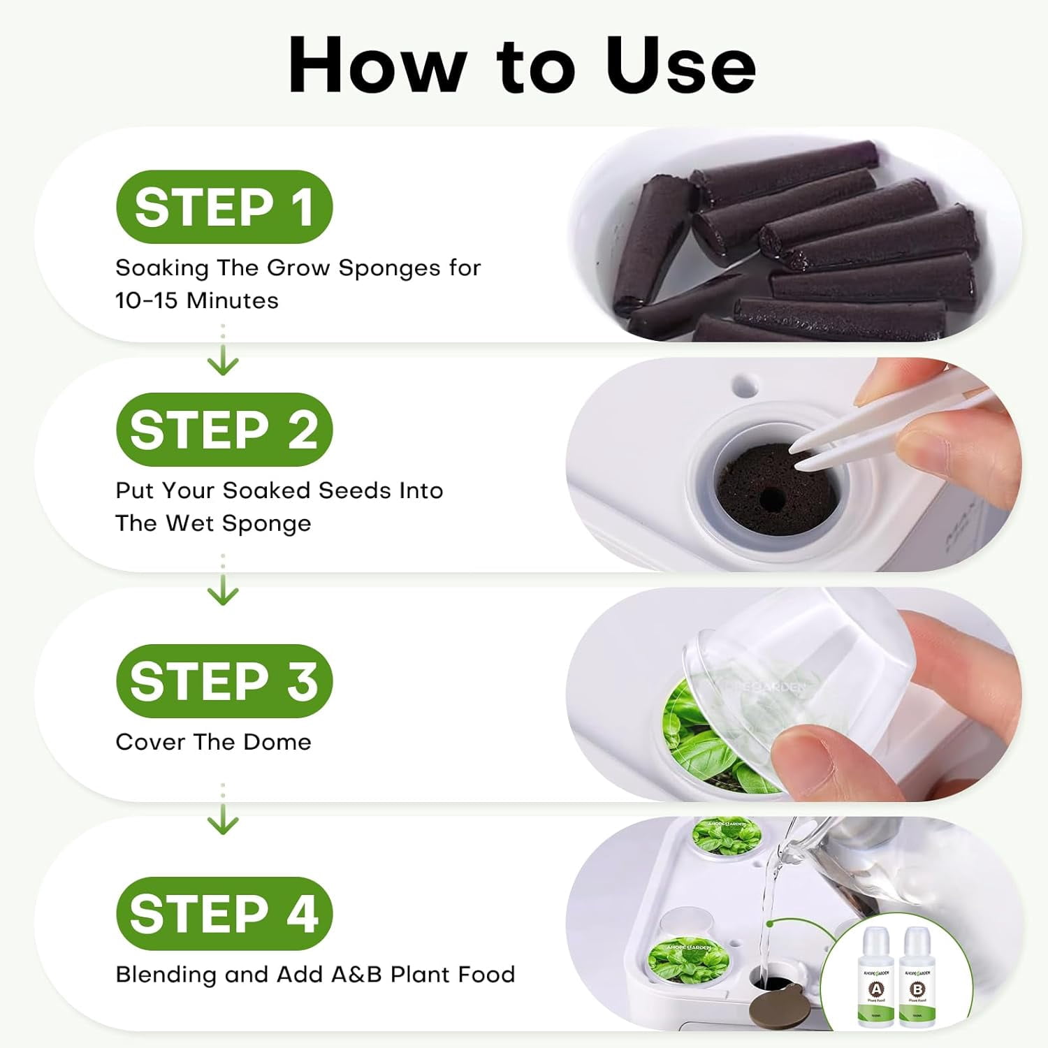 52PCS Hydroponics Pods Kit: Compatible with Aerogarden, Includes 24 Grow Sponges, 24 Pods Labels, 4 A&B Plant Food - Hydroponics Supplies for Most Brands