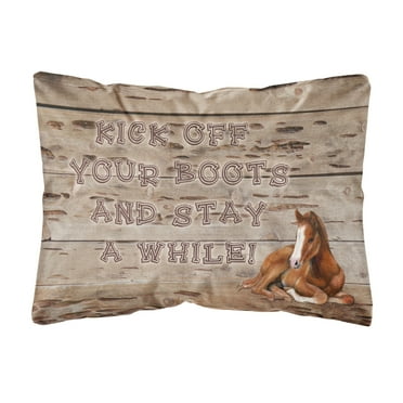 Carolines Treasures SB3064PW1216 Kick off your boots and stay a while   Canvas Fabric Decorative Pillow  12H x16W