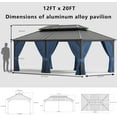 thumbnail image 2 of ASJMR Pavillon à Toit Rigide à Double Toit 12 Pieds x 20 Pieds avec Moustiquaire et Rideaux, Pavillon Extérieur en Métal pour Terrasse et Jardin, Bleu Marine, 2 of 6