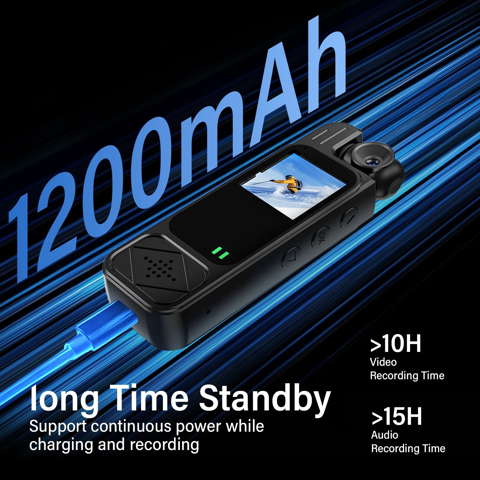 Action Camera, Mini Vlogging Camera, Body Camera Wearable Video Recorder, 180° Wide Angle Rotating Lens for Bike Cycling, Pet, Vlogging
