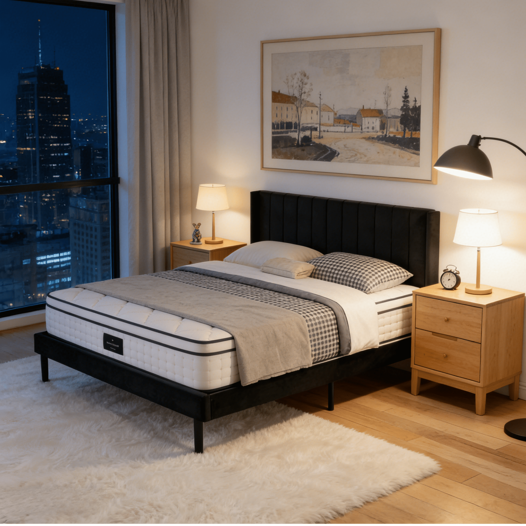 Gewnee King Size Upholstered Platform Bed Frame with Velvet Headboard,Wood Slats Support,Easy Assembly,No Box Spring Needed,Black