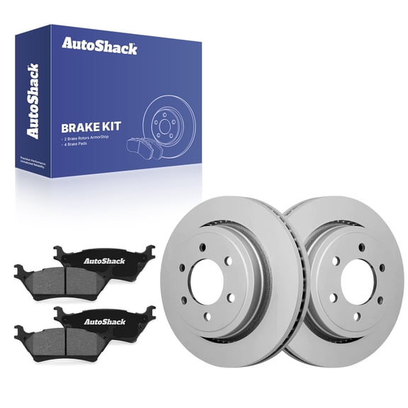 AutoShack Rear Vented Coated Brake Rotors   Ceramic Pads 6-PC Brake Kit Replacement for 2017 Ford F-150 ArmorStop 13.23" (336 mm)