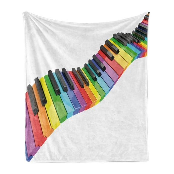 Music Soft Flannel Fleece Throw Blanket, Vibrant Colored Piano Keyboard Wave Musician Arts Entertainment Harmony Instrument, Cozy Plush for Indoor and Outdoor Use, 50" x 60", Multicolor, by Ambesonne