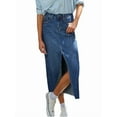 thumbnail image 3 of Women'S Jean Skirt Stretch High Waisted Frayed Raw Hem A Line Denim Midi Skirt with Pockets Blue M, 3 of 9