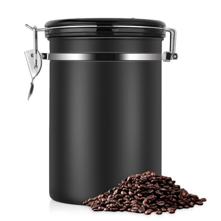 The Ultimate Vacuum Sealed Coffee Container,Stainless Steel Black Kitchen Sotrage Canister for
