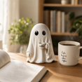 thumbnail image 4 of Halloween Ghost Holding Coffee Cup Figurine, Cute Funny Ghost Coffee Bar Resin Ornament, For Home Coffee Nook Tabletop Centerpieces Indoor Shelf Halloween Party Supplies,B, 4 of 8