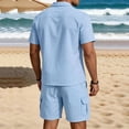 thumbnail image 5 of Ceisia Mens Big & Tall 2 Piece Linen Blend Camp Collar Short Sleeve Shirt and Cargo Drawstring Shorts Set Casual Beach Outfit for Men Summer Sky Blue XXXL Gifts for Father, 5 of 8