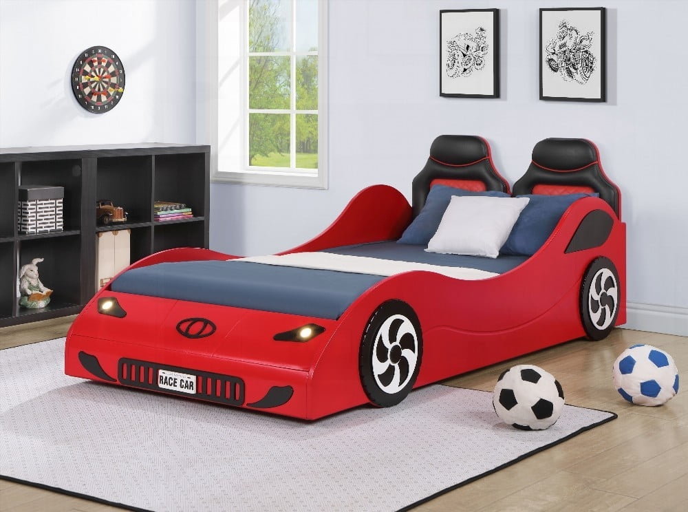 Titi Racer Modern TT Twin Race Car Bed with Remote Control in Red
