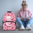 thumbnail image 2 of Yuyamidu Strawberry Axolotl Backpacks for High School Pink Book Bag with Front Pocket & Side Pockets Girls Schoolbags Large Capacity Bookbags, 2 of 7