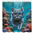 thumbnail image 2 of Ambesonne Nautical Shower Curtain, Diver Cat in the Ocean, 69"Wx75"L, Turquoise Multicolor, 2 of 4