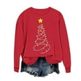 thumbnail image 2 of SYMOID Womens Red Christmas Graphic Sweatshirt - 100% Polyester Festive Loose Crew Neck Long Sleeve Tree String Lights Yellow Star,Size XS, 2 of 5