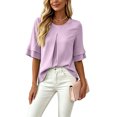 thumbnail image 6 of ClodeEU Women's Round Neck Pleated 3/4 Sleeve Tunic Blouse Top,Casual Loose Shirt Purple,Women's Plus XXL, 6 of 9