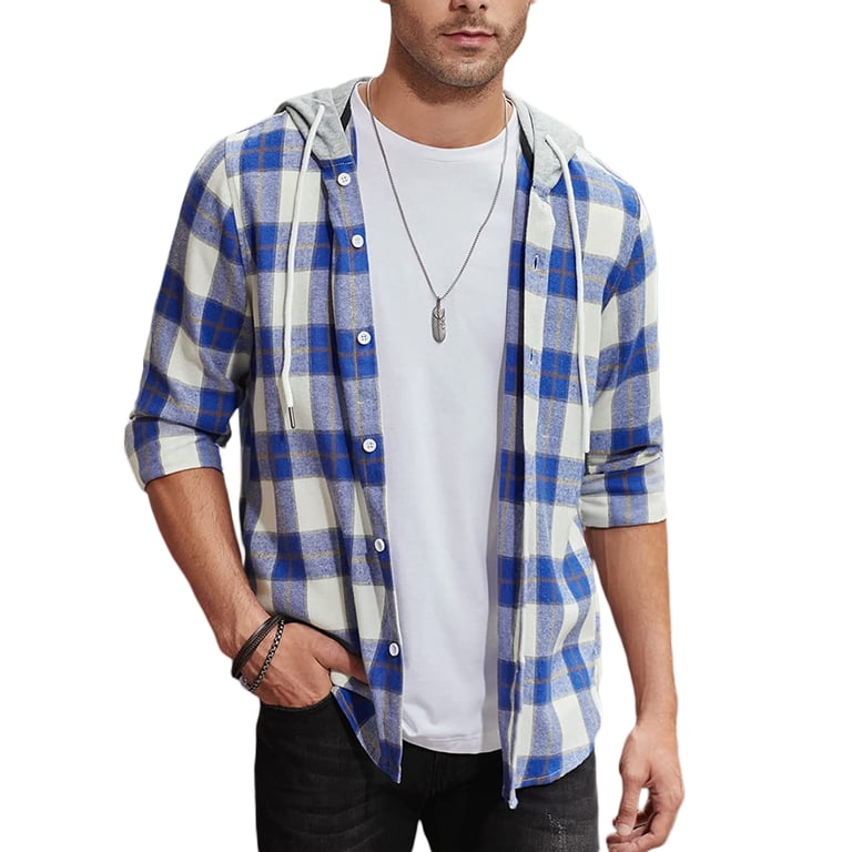 hirigin Men Coat, Long Sleeve Hooded Neck Buttons Jacket Plaid Print  Outerwear Slimming Spring Fall Cardigan - Walmart.com
