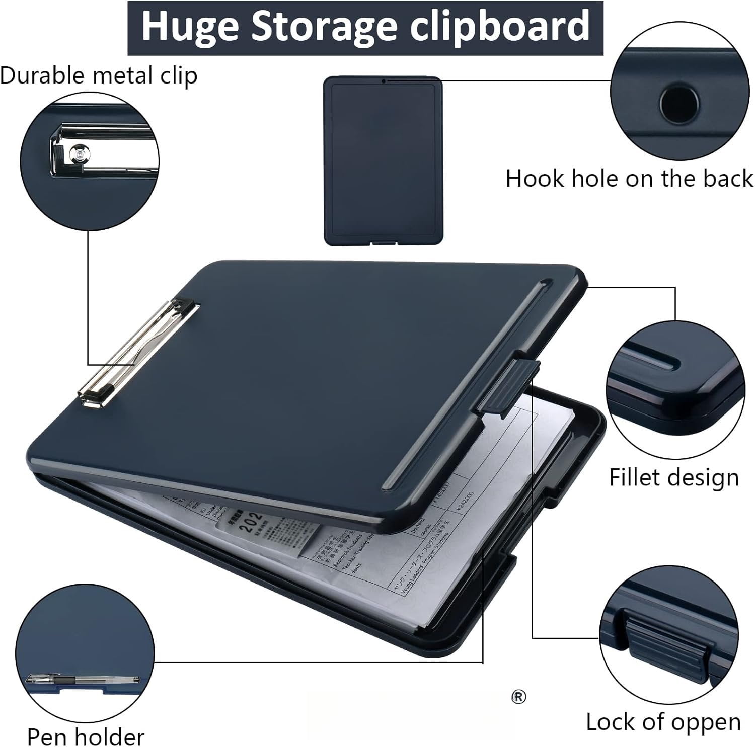 Clipboard with Storage,Storage Clipboard with Clip,Clipboards Foldable for Nurse,for 8.5x11 Paper Clip Boards,A4 Clipboards Case with Smooth Writing for Office Supplies Clip Board Case-Gray Blue