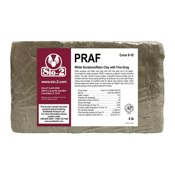 SIO-2 PRAF White Sculpture & Raku Ceramic Pottery Clay | 4 lb, Cone 6-10 | High Fire Kiln-Fired Clay For Wheel-Throwing, Hand Building, Modelling - Create Pottery and Sculpted Artwork, Ready-To-Use