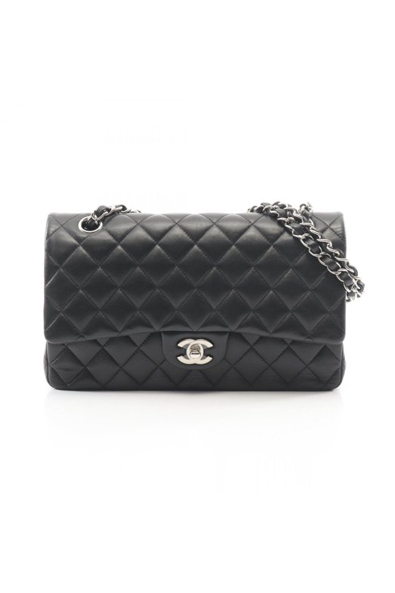 Pre-Owned Chanel Matelass Double Flap Shoulder Bag/Handbag, Lambskin Leather, Women's, Black