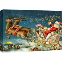 wall26 Canvas Print Wall Art Merry Christmas Santa Claus Flying Celebrations & Holidays Decorative Illustrations Modern Art Scenic Colorful Multicolor Warm for Living Room, Bedroom, Office - 24&q