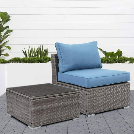 Superjoe 2 Pcs Patio Sectional Sofa Set Outdoor Aramless Sofa and Table Blue